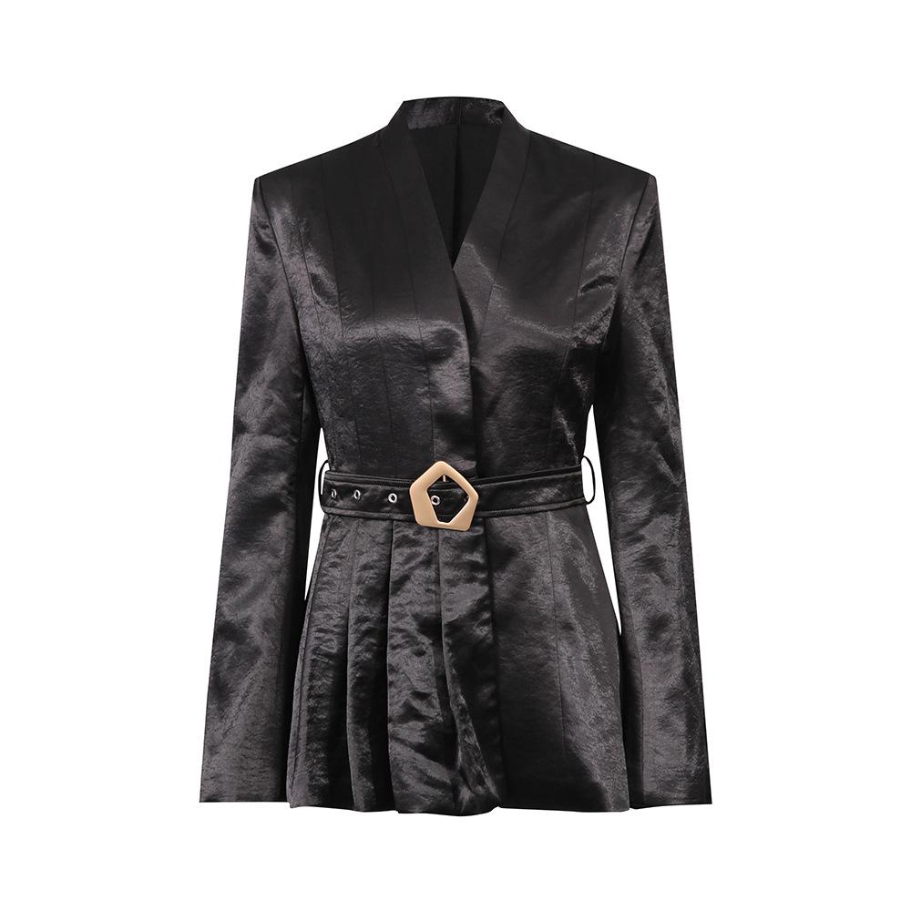 

2026 Spring Women s V-Neck Slim-Fit Pleated Patchwork Workplace Suit Jacket S