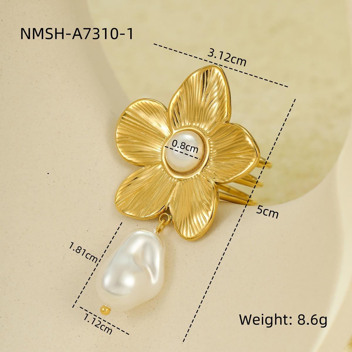 GEMCHIC Women s Flower Baroque Pearl Scarf Ring Stainless Steel Fashion Jewelry
