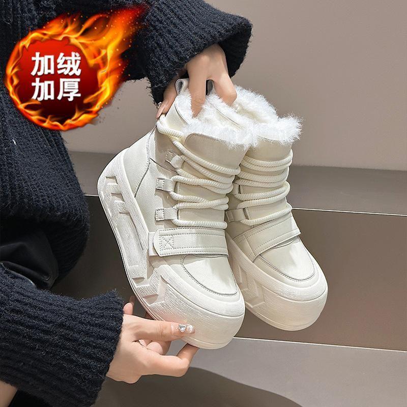 Northeast Snow Boots Women's 2025 New Winter Velvet Thickened Warm Cotton Shoes Thick-soled White Shoes Black Short Boots