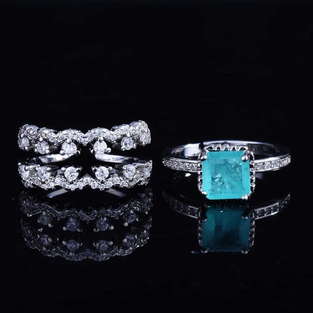 Open Ring Set Simulated Paraiba Tourmaline Jewelry Light Luxury Color Gemstone Stackable Rings for Women