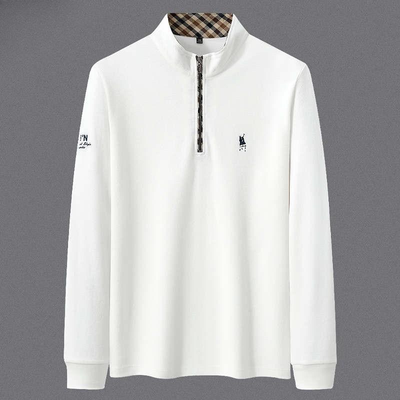 

TrendHub Men s Embroidered Half Zipper T-shirt High End Brand Autumn Winter Leisure Fashion Comfort Long Sleeved Stand up Collar T-Shirt 56 белый