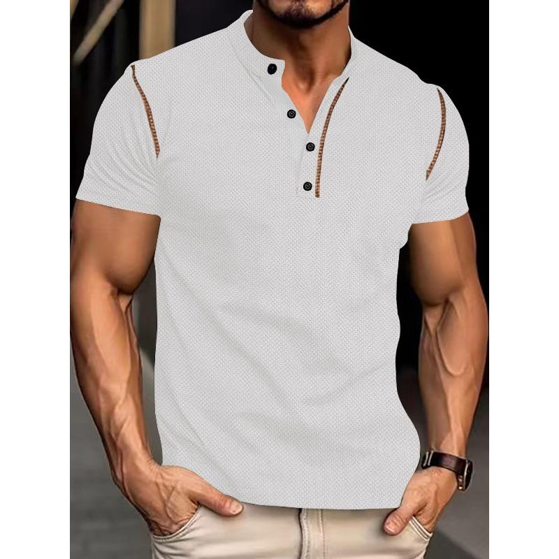 Men s Summer Retro Colour-Blocked Relaxed-Fit Short-Sleeved Polo Shirt with Button Placket and Pineapple Check Pattern S белый
