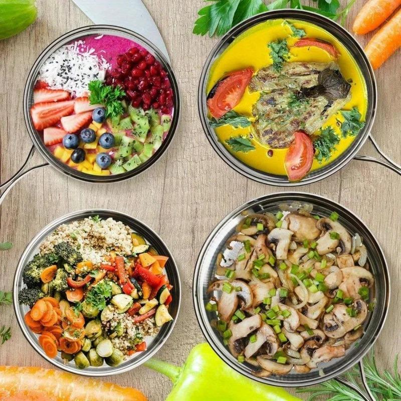 Lightweight 4 Piece Camping Cookware Stainless Steel Pots with Handles for Safe Outdoor Cooking
