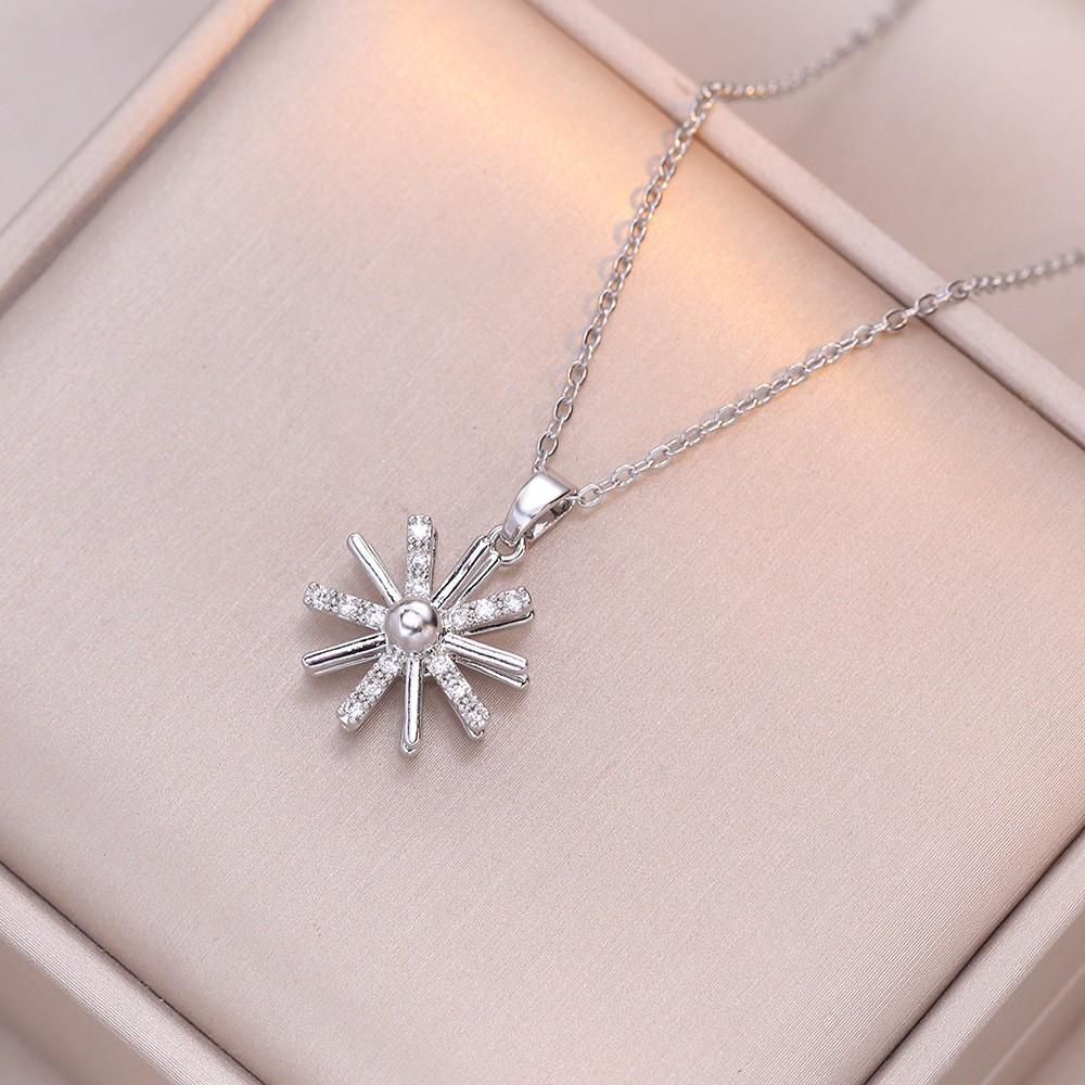 Gold Plated Spinning Sunflower Zircon Pendant Stainless Steel Women Gift Fashion Jewelry Necklace Factory Direct X1223 золотой