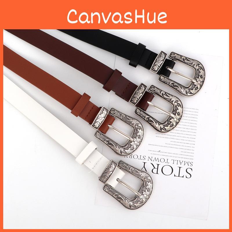 Pu Waistband Leather With Metal Pin Buckle And Carving Design Womens For