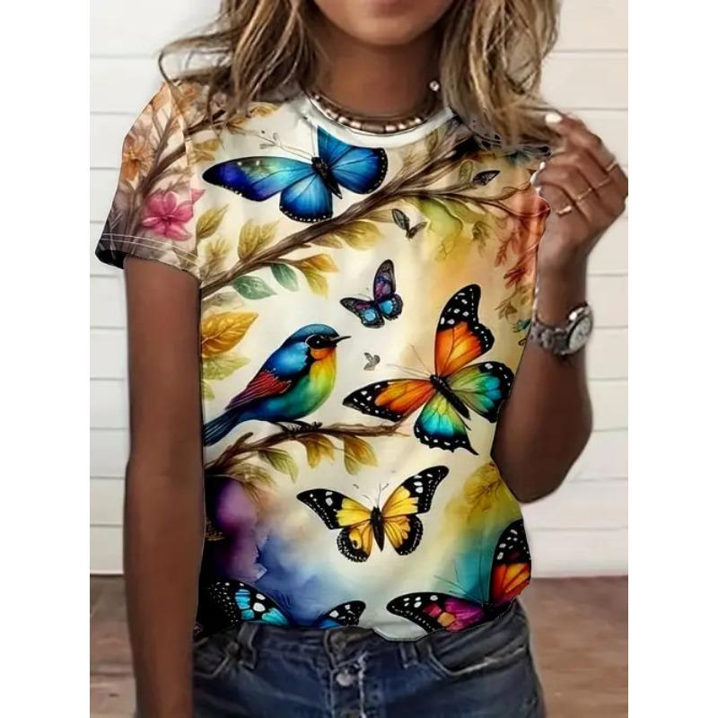 

Summer Casual Style Round Neck Pullover Short Sleeved Top with 3D Floral Pattern Printed Women s T-shirts 6XL