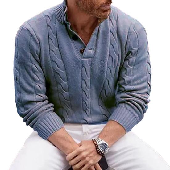 

Осень-зима мужской свитер с высоким воротником, защитой шеи, пуговицами, трикотажный утолщенный однотонный свитер с длинными рукавами, свитер в английском стиле M синий