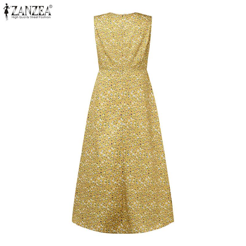 ZANZEA Women Casual Round Neck Summer Sleeveless Floral Print Dress