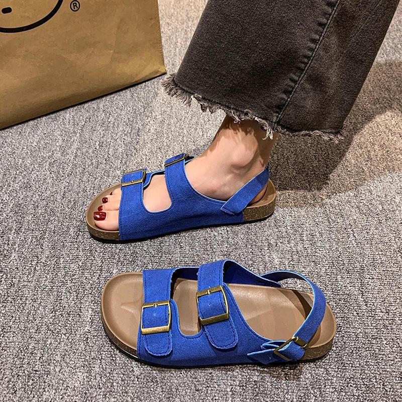 Fashion 2025 New Open Toe Women's Sandals Fashion Belt Buckle Casual Sandals Women Summer Plus Size Solid Best Seller Rome Flat Sandals