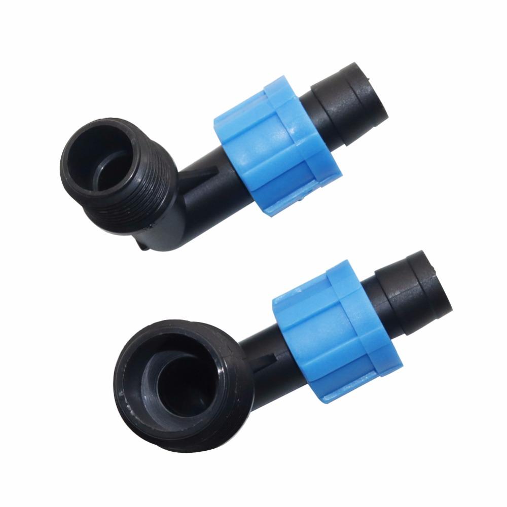 16mm Thread Lock Hose Connector 90 Degree Elbow Pipe Water Connector Drip Tape for Greenhouse Agriculture Irrigation 2 Pcs