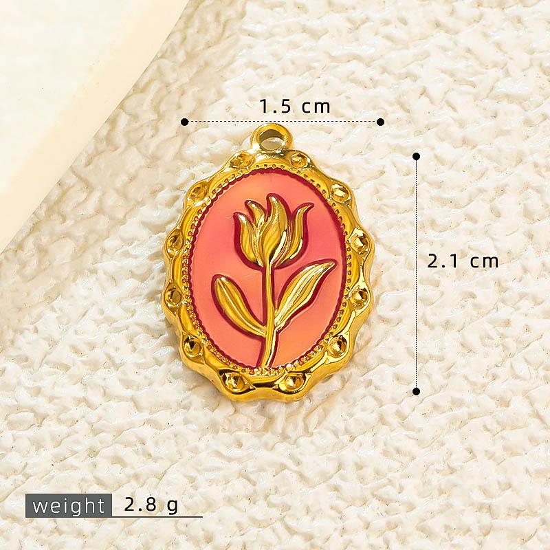 French Drip Flower Oil Painting Pendant Necklace & Heart Earring Charms in Stainless Steel - DIY Titanium Jewelry Accessories for Women