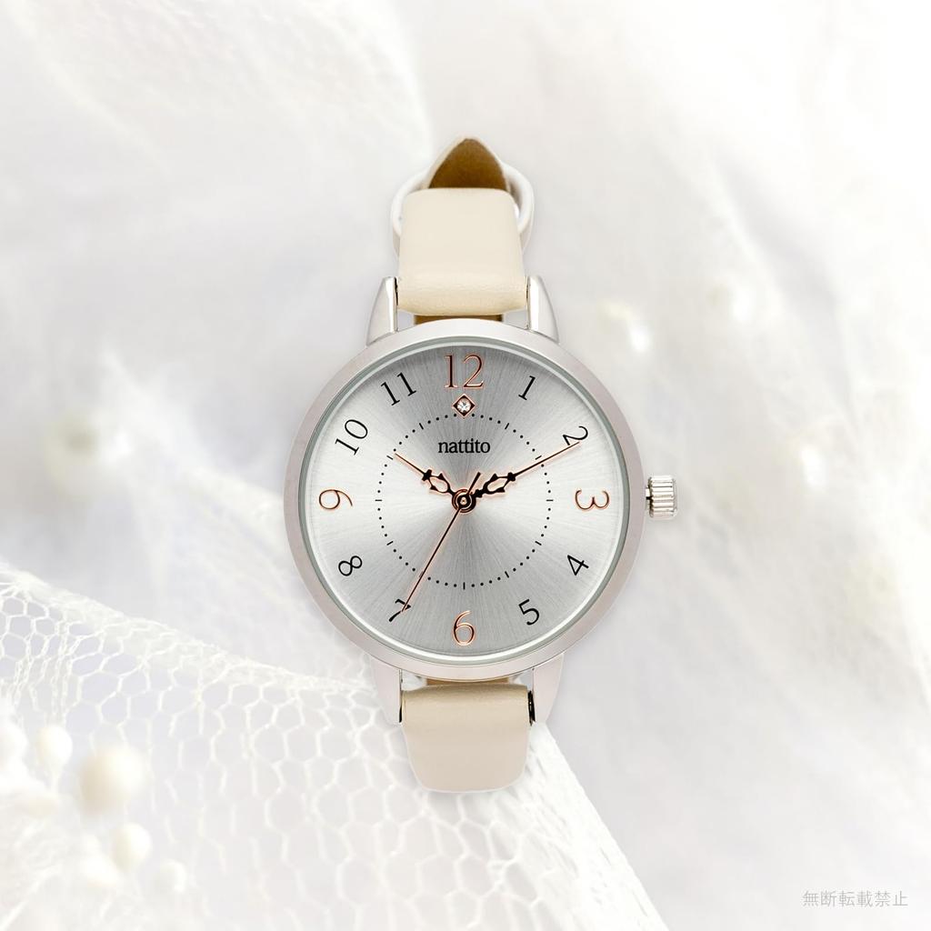Fieldwork Analog Watch with Leather Simple NF Shiny Women's Strap, Nickel-Free, Design, White, ST299-1
