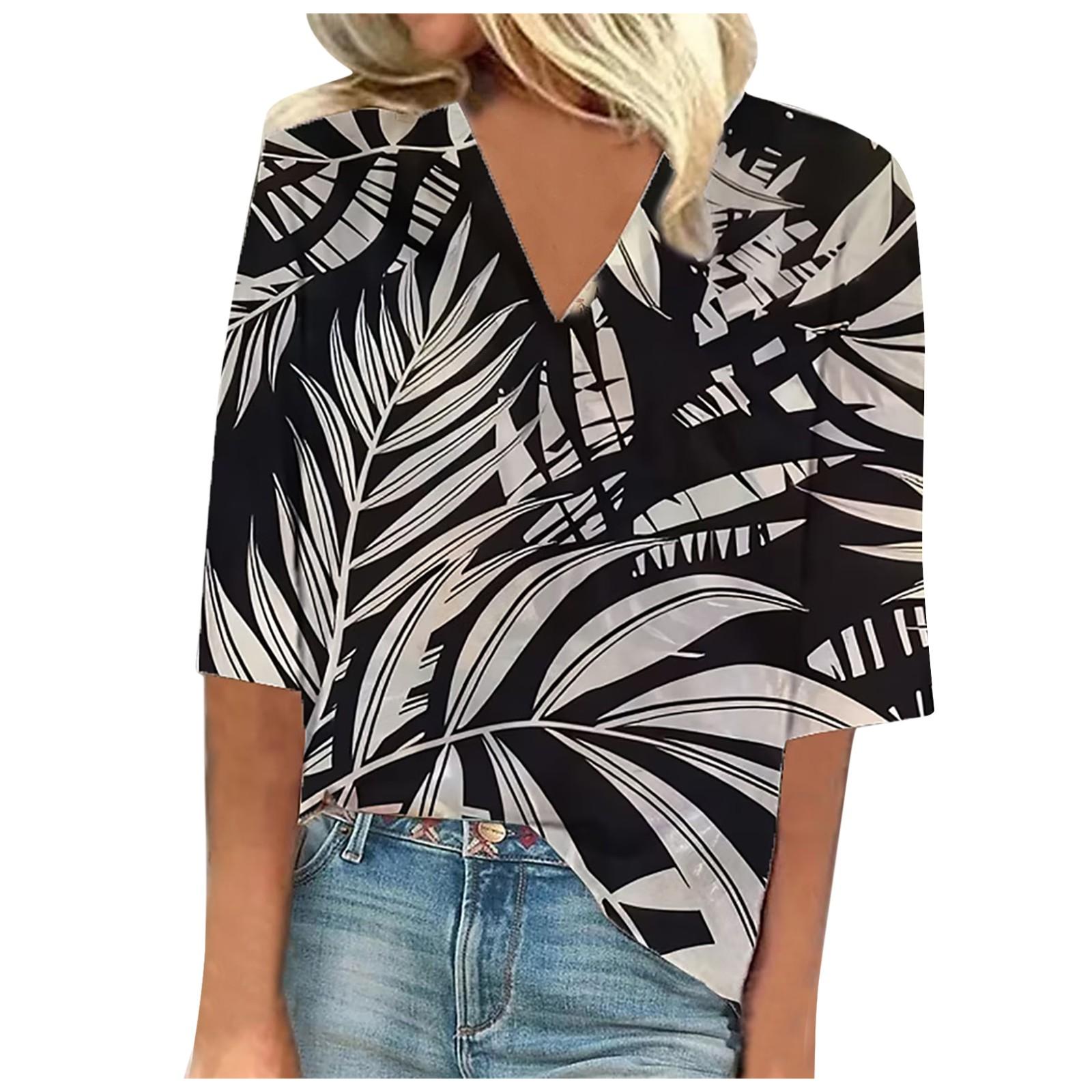

Women s Shirt Blouse Casual Loose Shirts 3/4 Sleeve Print V Neck Tops Print Tops T-shirts Tee XXL хакі