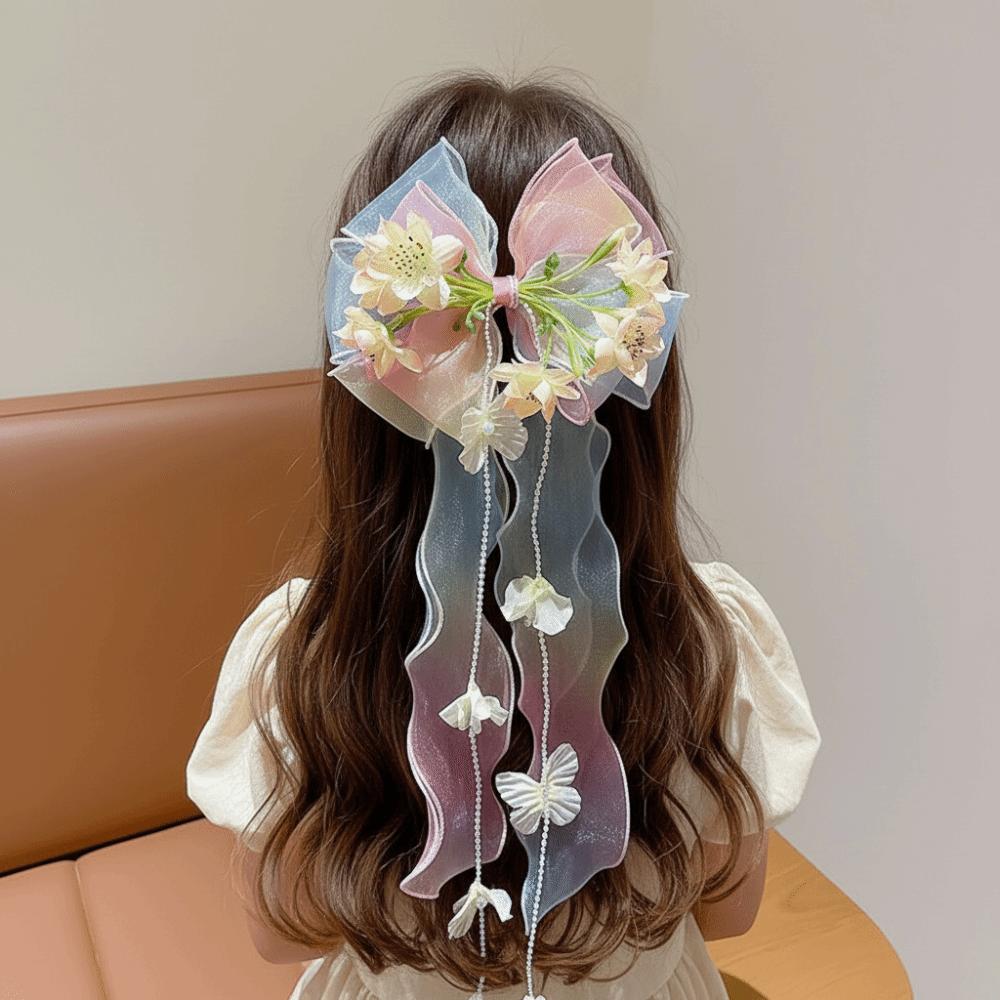 Mesh-textiled Jumbo Organza Bowknot Beaded-streamer Tulle Ribbon Streamers Toddlers