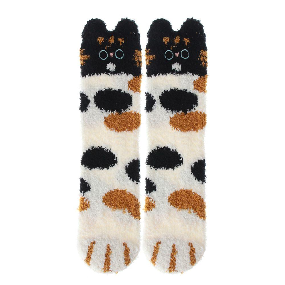 Geschenk Flauschige Verdickende Plüsch Schlaf Bettsocke Bodensocken Kaschmirsocken Korallenvlies-Socken Pfotenmuster