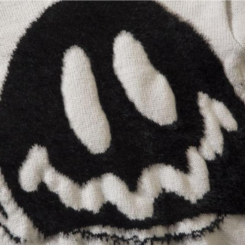 Punk Smiley Knitted Sweater Autumn Oversize Loose Men's Jumper Casual Hip Hop Street Long Sleeve Pullover