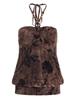 Retro Print Beaded Halter Crop Top for Women - Vintage Slim Fit