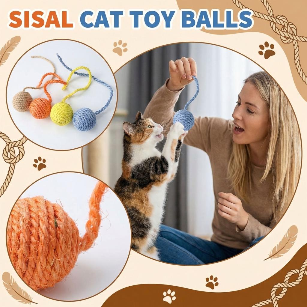 Sisal Ball Set Scratch Resistant Interactive Self-Playing Toy Balls
