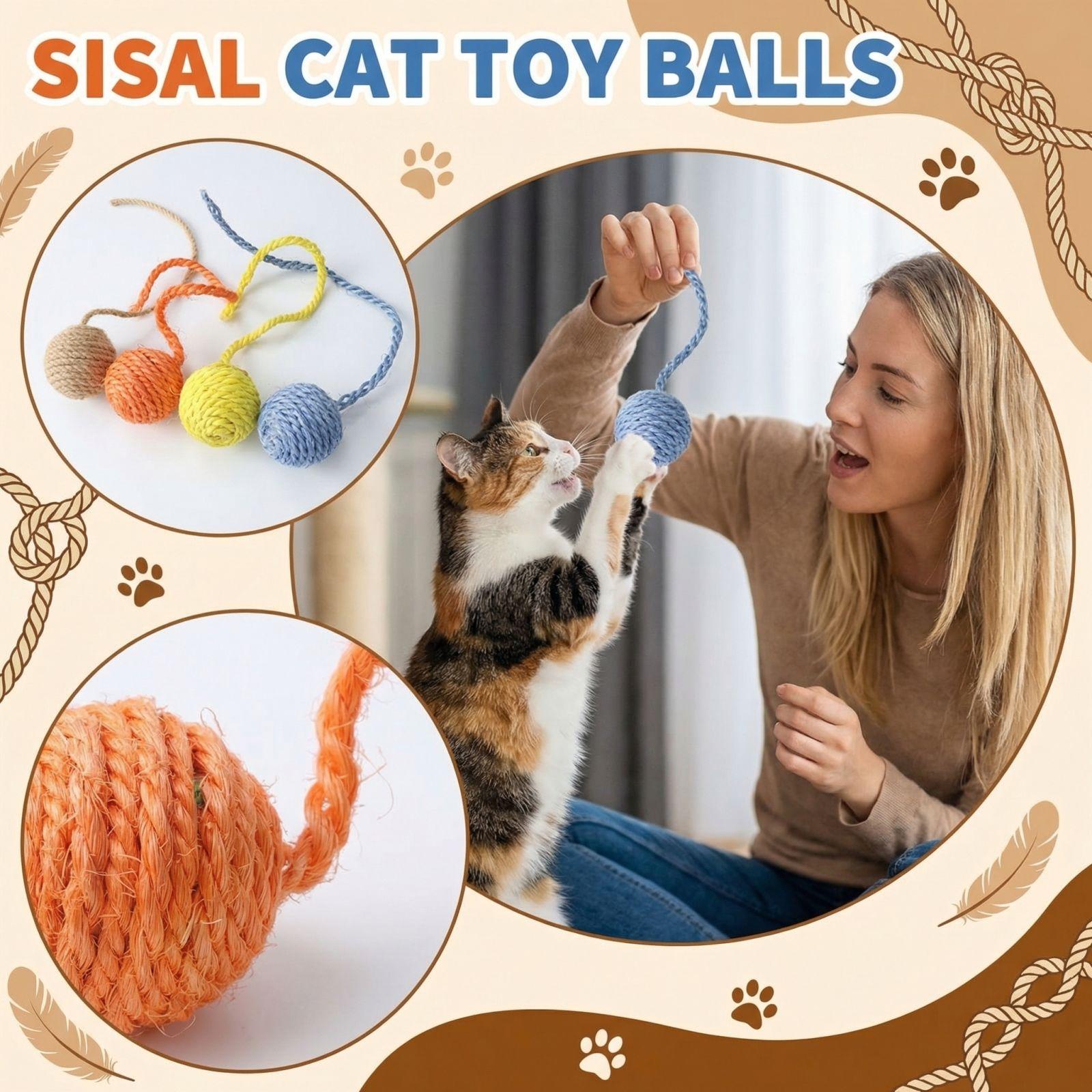 Sisal Ball Set Scratch Resistant Interactive Self-Playing Toy Balls one size