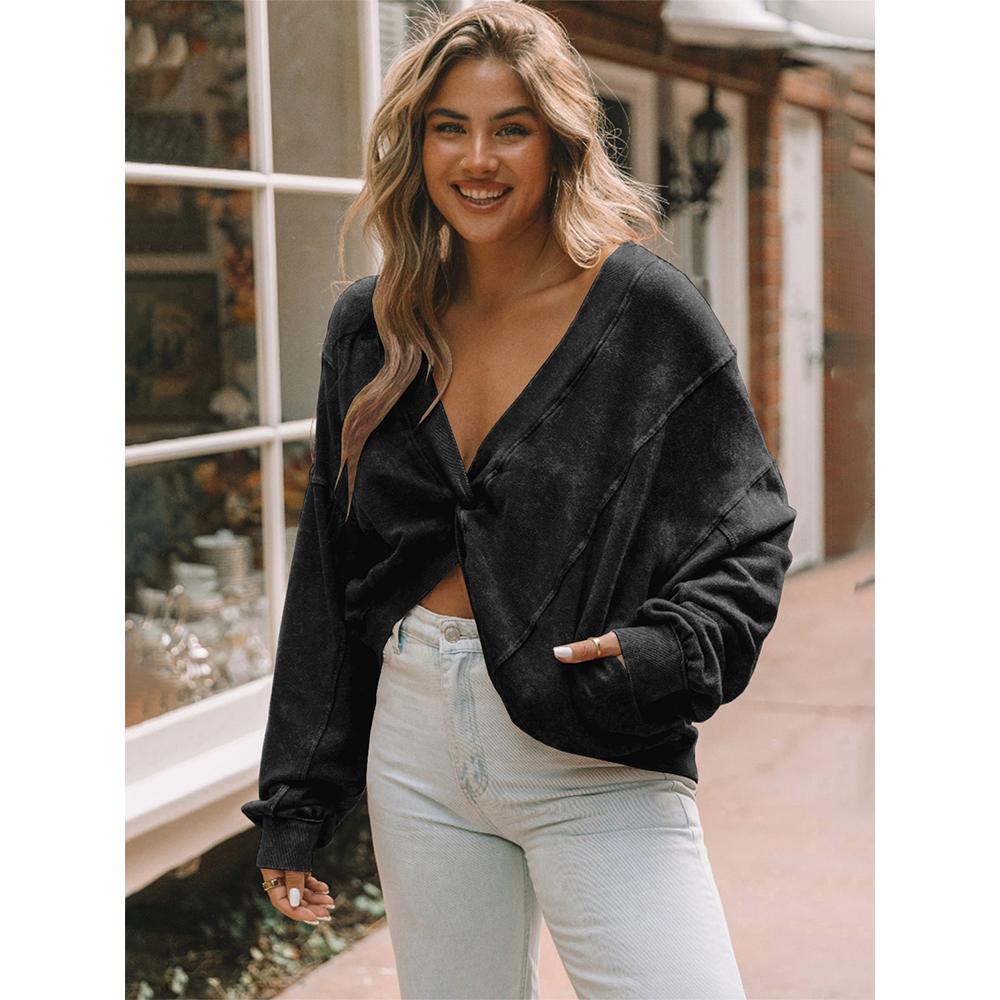 Women's Oversized Crewneck Sweatshirts Criss Cross Twist Back Long Sleeve Tops Casual Pullover Backless Sweatshirt