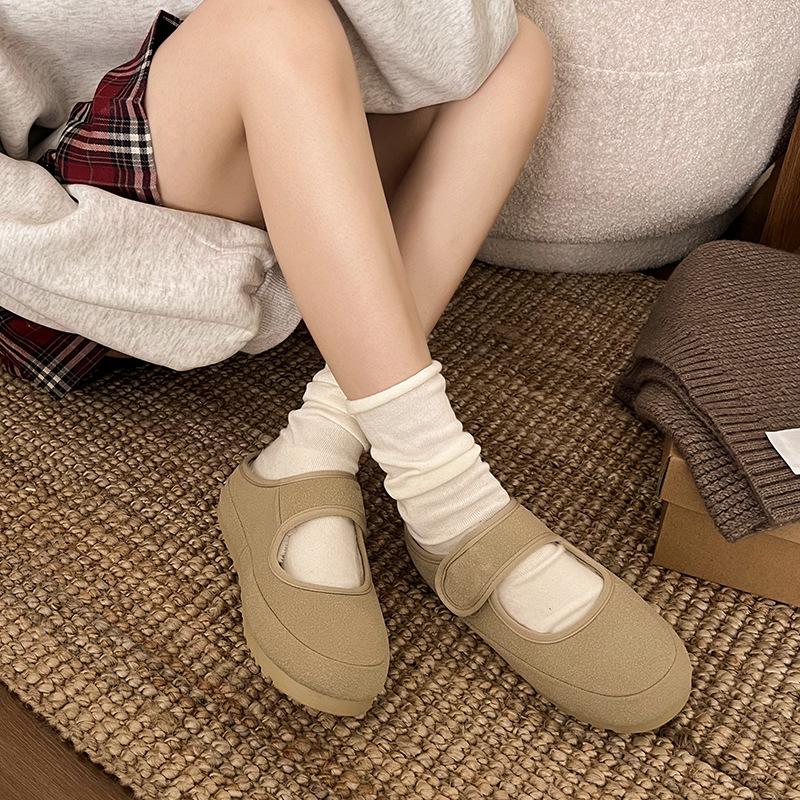 Retro Flat-bottomed Velvet Bag Head Half-support Shoes for Women To Wear Winter Casual Mary Jane Shallow Mouth Lazy Shoes