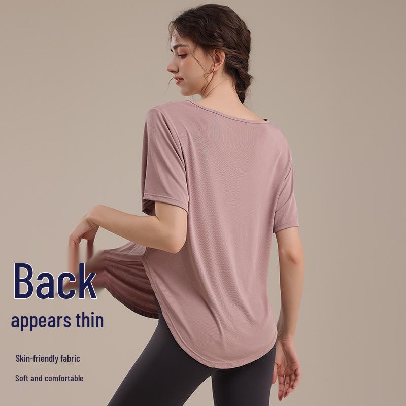 Women's Summer Loose Fit Sport Cover-up Yoga T-Shirt - Breathable, Sweat-wicking, Short Sleeve Fitness Top