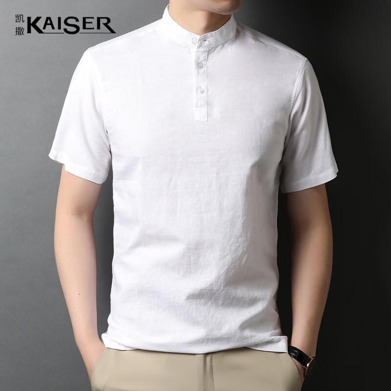 

KAISER Men s Linen Blend Stand-Up Collar Short Sleeve T-Shirt KS5228 2XL