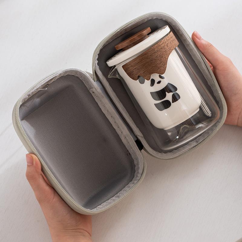 Panda Merchandise Travel Tea Set a Pot of Three Four Six Cups Suet Jade Porcelain High-end Corporate Business Gift Set
