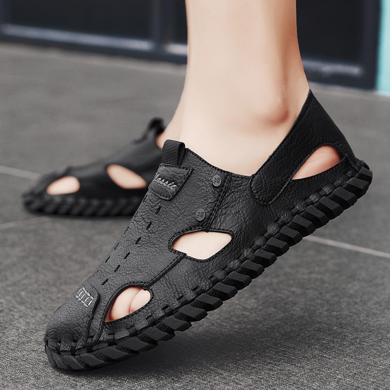 Sommer Leder Römersandalen Herren Business Casual Schuhe Outdoor Strand Übergröße Handgefertigte Herrenschuhe Outdoor Rutschfest Laufen