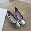 Sheepskin ballet shoes women's spring new bow silver soft sole flat grandma shoes retro commuter round