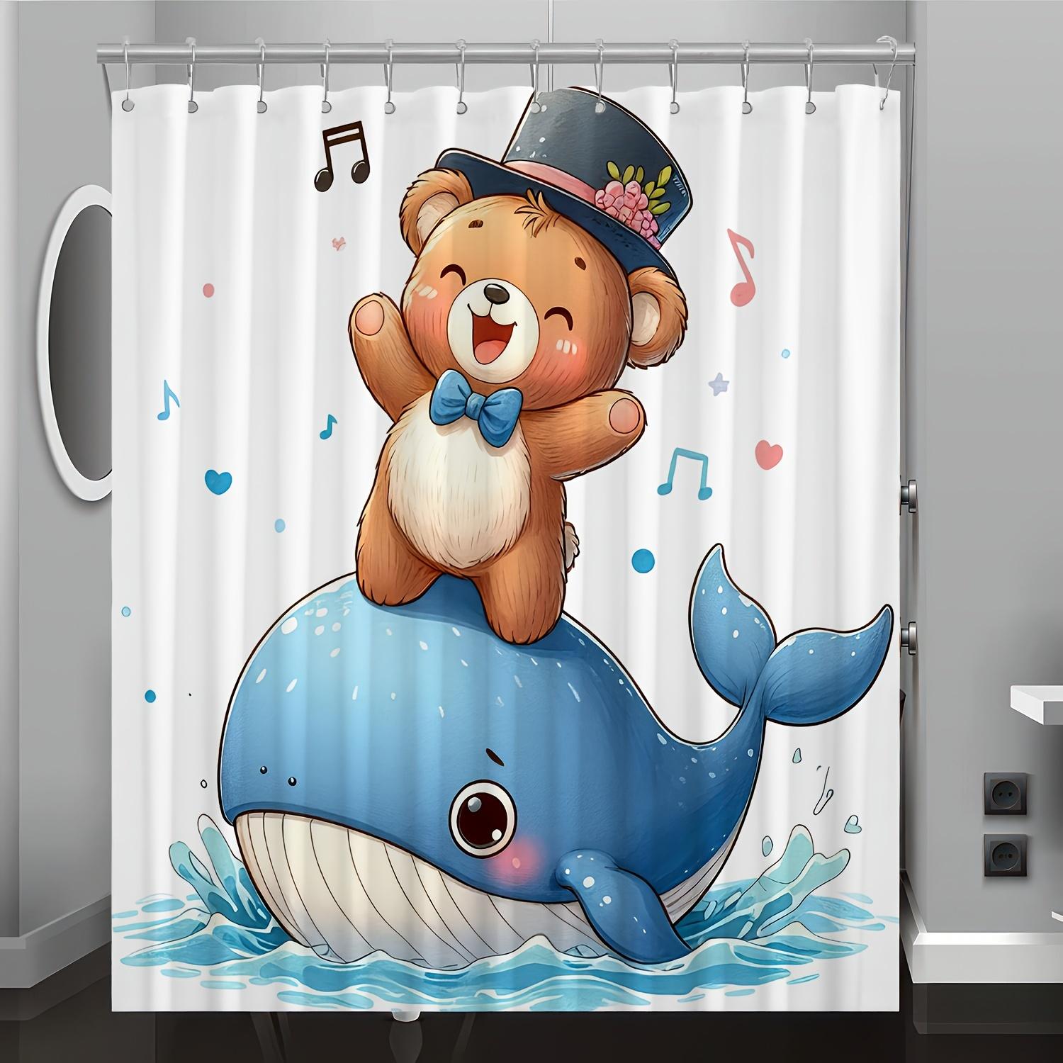 

Cute Cartoon Pattern of Bear Whale Digital Print Shower Curtain, Bathroom Decoration and Home Decor, Free Hook Included 120X180cm
