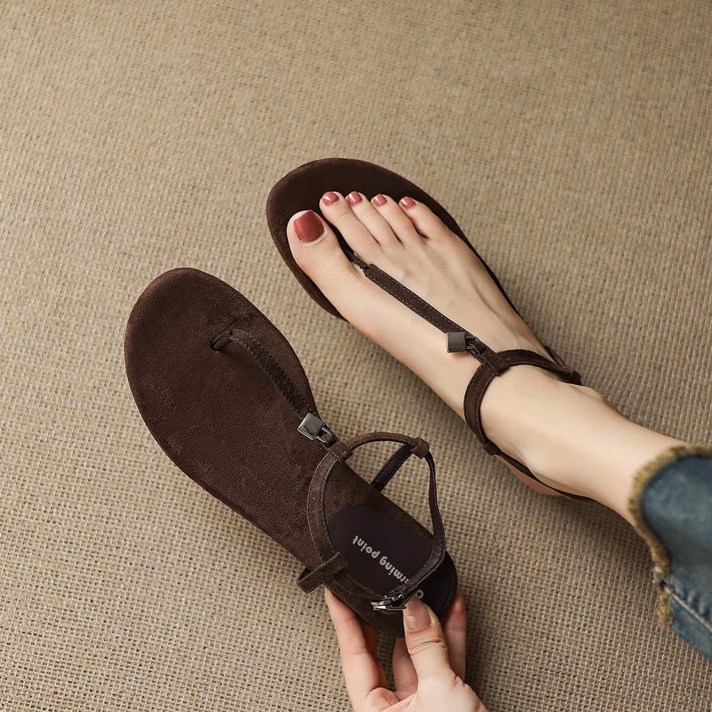 Krazing Pot Suede Summer Size 42 Low Heels Luxury Shoes European Design Women Women Peep Toe Slip On Sandals