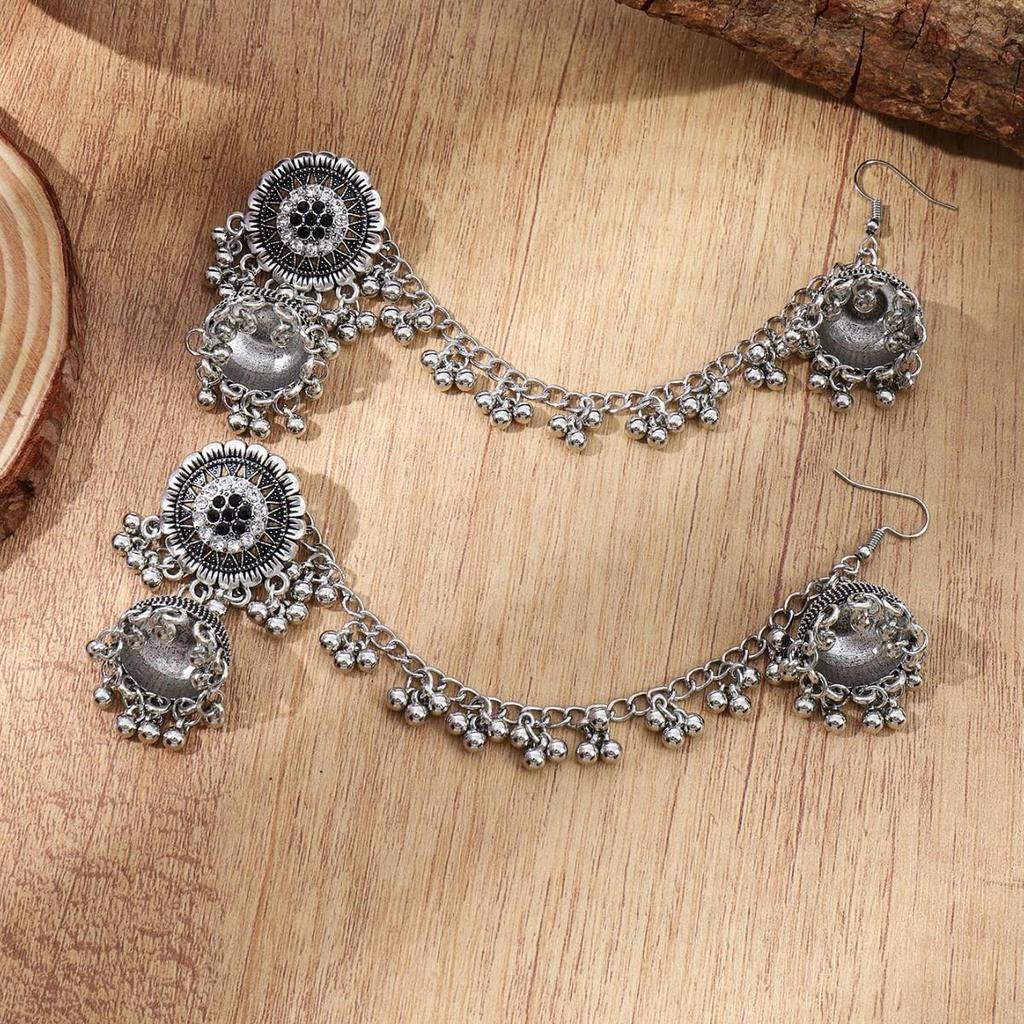 Indian Bohemian Rhinestone Tassel Earrings & Hair Chain Set