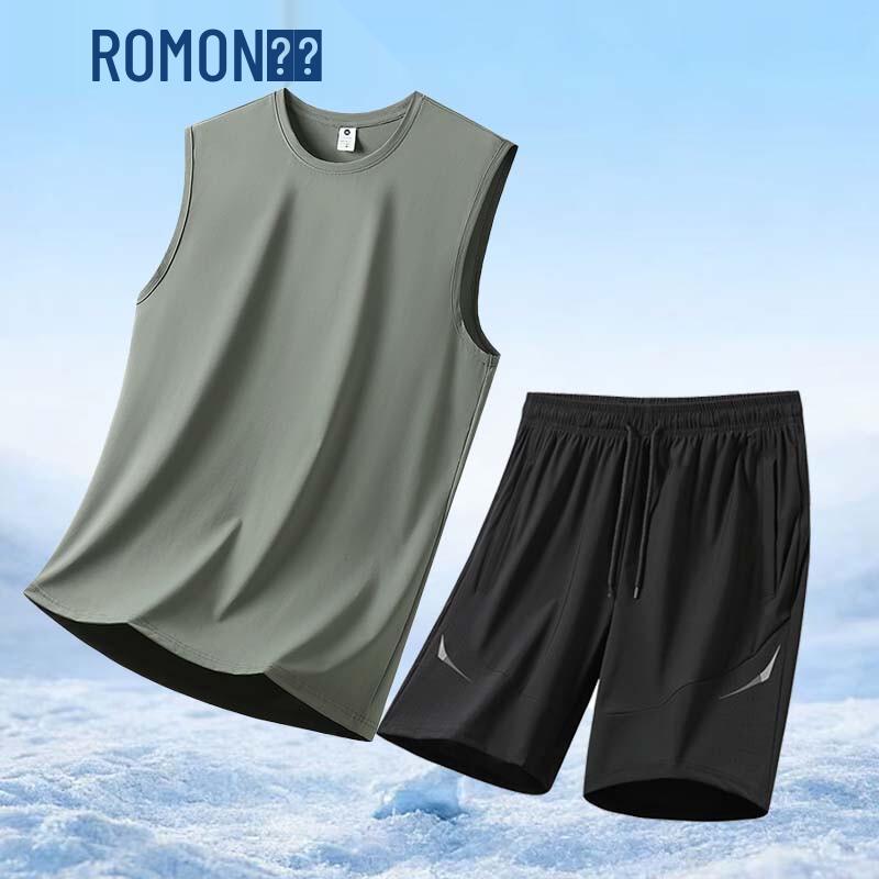 ROMON Men s Ice Silk Sleeveless Sports Set 6XL