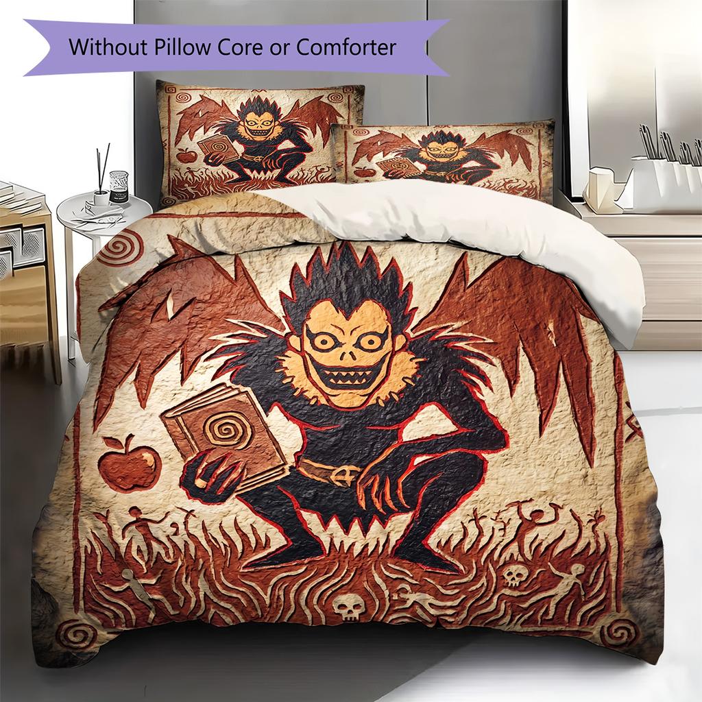 Death Note Pattern Bedding Quilt Set Quilt Cover Pillowcase Home Decoration Birthday Gift (1 * duvet cover + 2 * pillowcase, without core)
