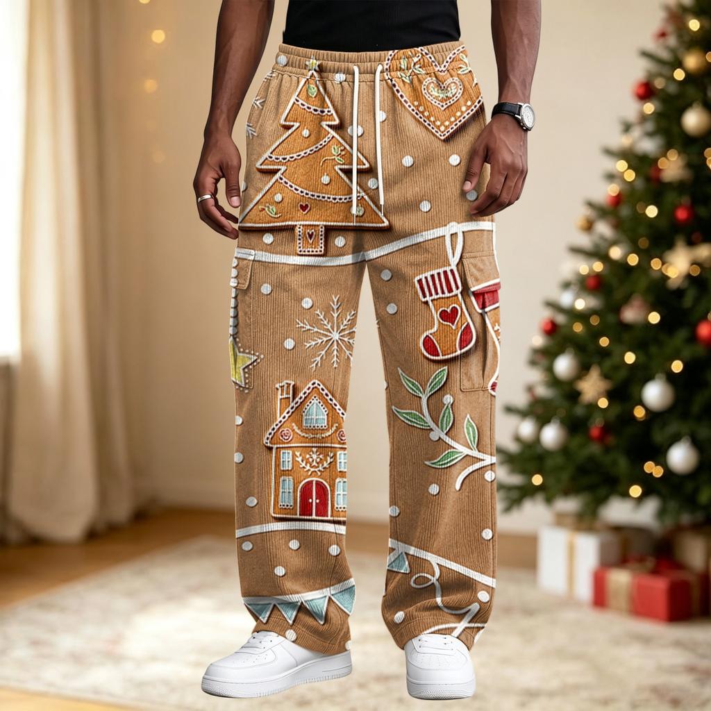 Men's Casual Pants with Christmas Print, Loose Fit Comfortable Street
