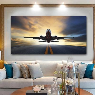 Vintage Airplane Canvas Painting Retro Black and White Posters and Prints Wall Art Pictures Landscape Sunset Home Decor No Frame