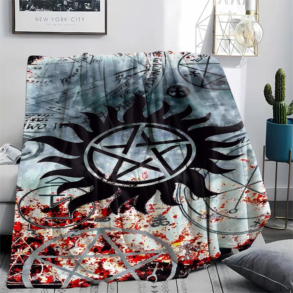 1Pc Pentagram Supernatural Print Flannel Blanket, High Quality Comfortable for All Seasons, Home Decor, Warmth and Comfort, Perfect for Gifts