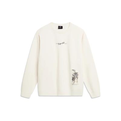 Li Ning Wade Series Buchstaben-Print Fleece Warm Lockerer Pullover Sweatshirt Unisex-Sweatshirt Mischfarbig Off-White AWDT931-2