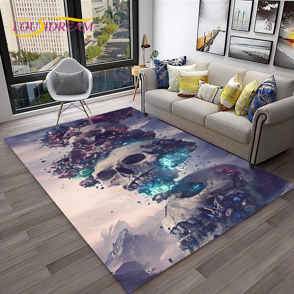 Dywan 3D Gotycki Horror Czaszka do Domu Salon Sypialnia Sofa Pokój Gier Dekoracja Wycieraczka, Dywanik do Zabawy dla Dzieci Antypoślizgowa Mata Podłogowa