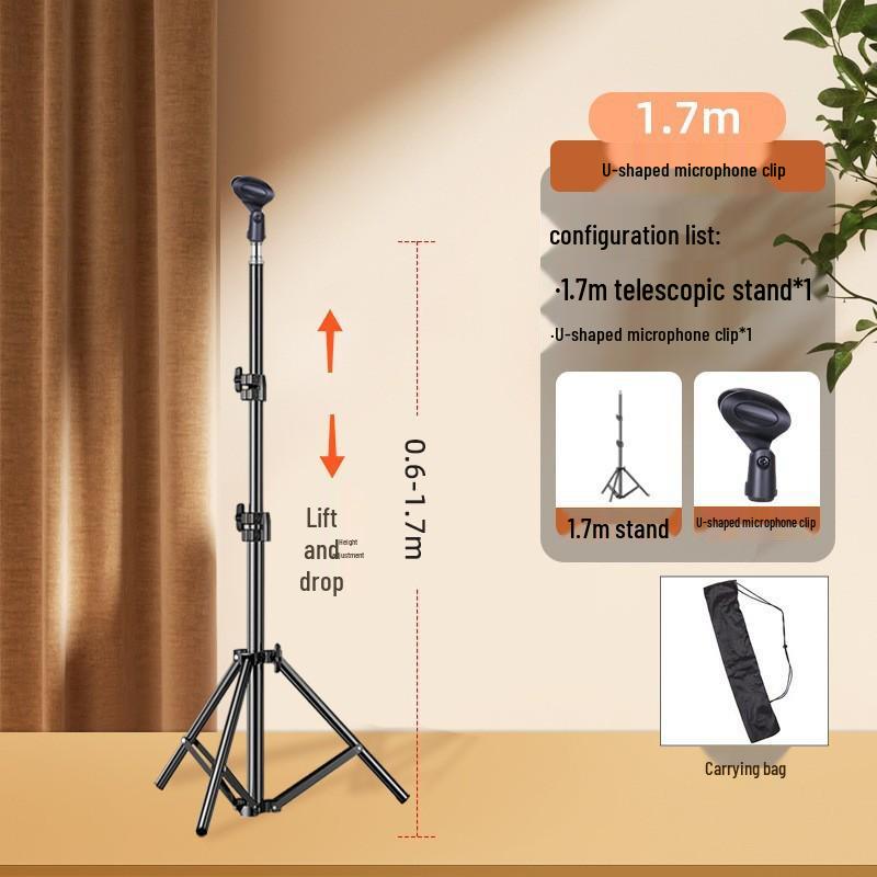 Adjustable Metal Tripod Microphone Stand for Portable Stage, Live Broadcast, and Singing Performances.
