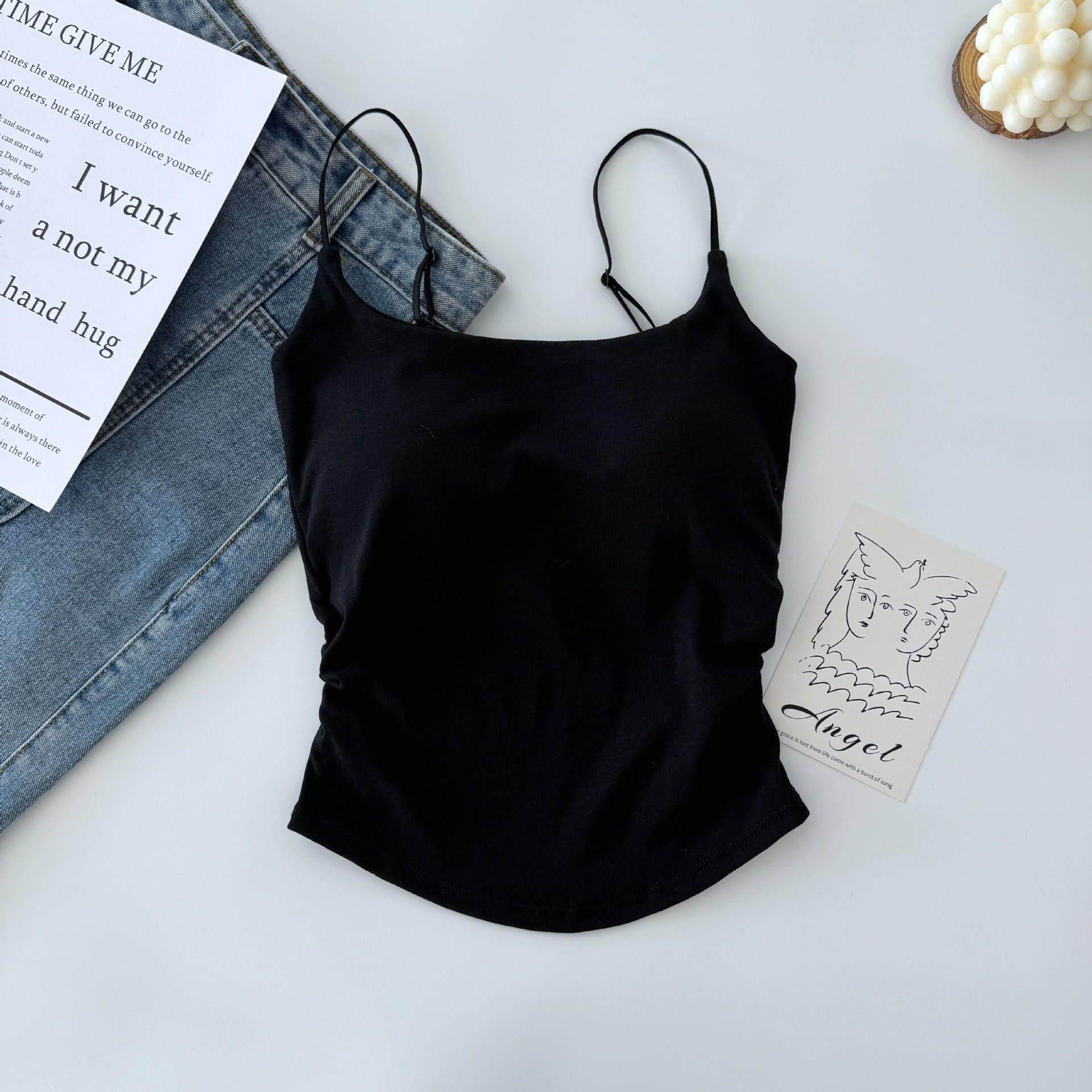 

Women s Pleated Camisole with Chest Pads – Slim-Fit, Stylish Design, Versatile for Outerwear or Layering, Beautiful Back, Perfect for Summer Plus Size [110-130 lbs]