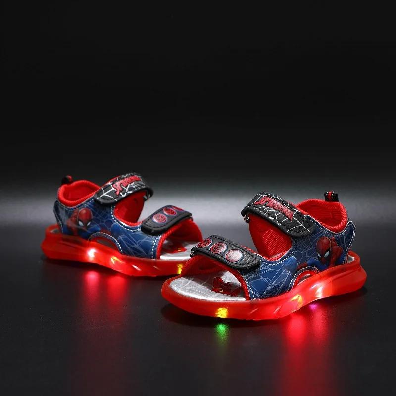 Marvel Boys Girls Spider-Man Princess Led Light Up Luminous Sports Sandals Summer Kids Sandals Non-slip Toddler Shoes