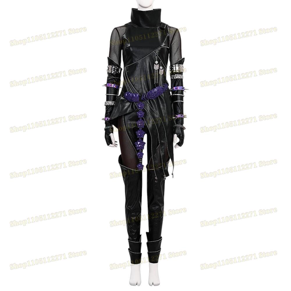 Kpop Demons Hunters Rumi Cosplay Kostyme Parykk Svart Lær Kampdrakt Voksen Kvinner Kåpe Bukser Belte Hansker Halloween Fest