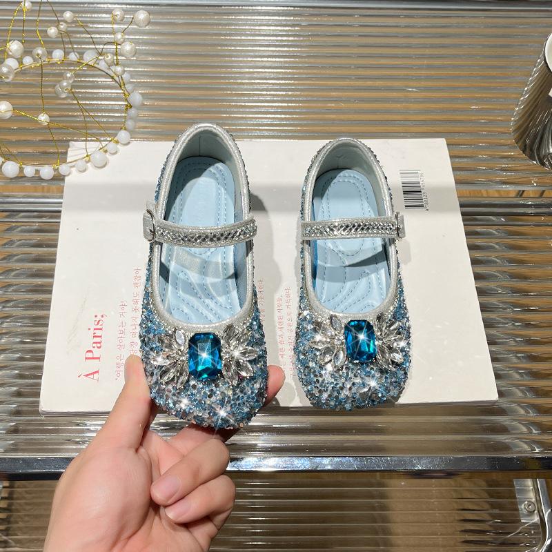 Girls' princess shoes 2026 spring and autumn new rhinestone shiny Elsa catwalk shoes non-slip soft-soled women's treasure Doudou shoes