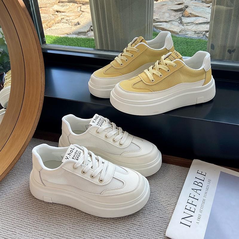 thick-soled little white shoes women's 2025 summer new sports and leisure shoes round head mesh lightweight soft-soled student board shoes