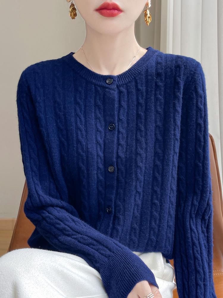 White Cable Knit Cardigan - Women's Korean Style Long Sleeve Autumn Sweater Coat