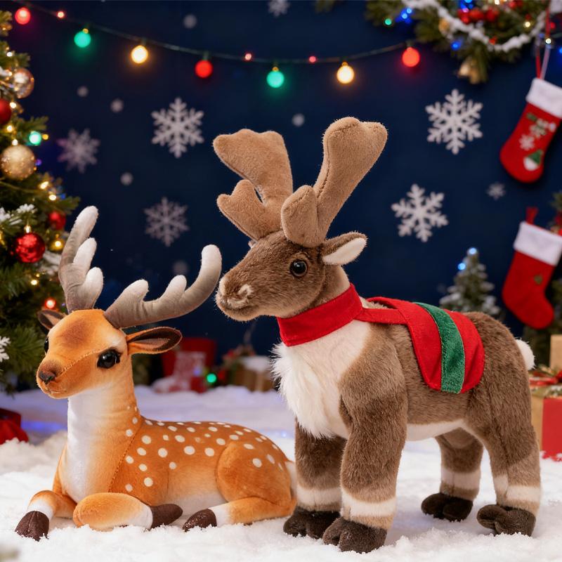 Cute Elk Sika Deer Plush Toys Lifelike Christmas Party Atmosphere Decoration Huggable Doll Christmas Festival Gifts For Friends