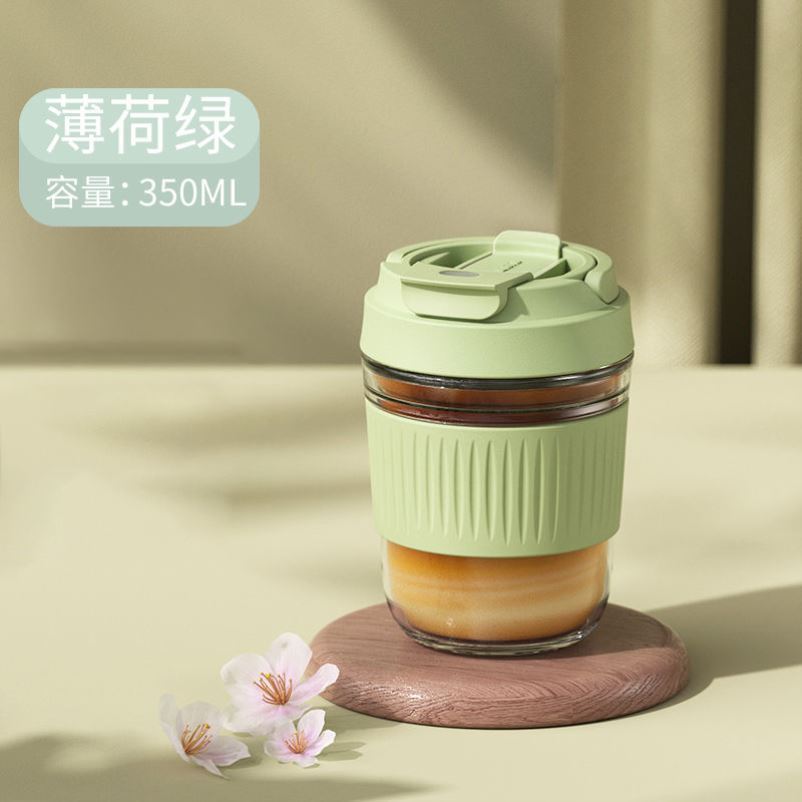 Glass Water Bottle ins Portable Glass Cup With Lid Straw For Coffee Milk Tea Juice Anti-scalding School Drink Bottle Gift