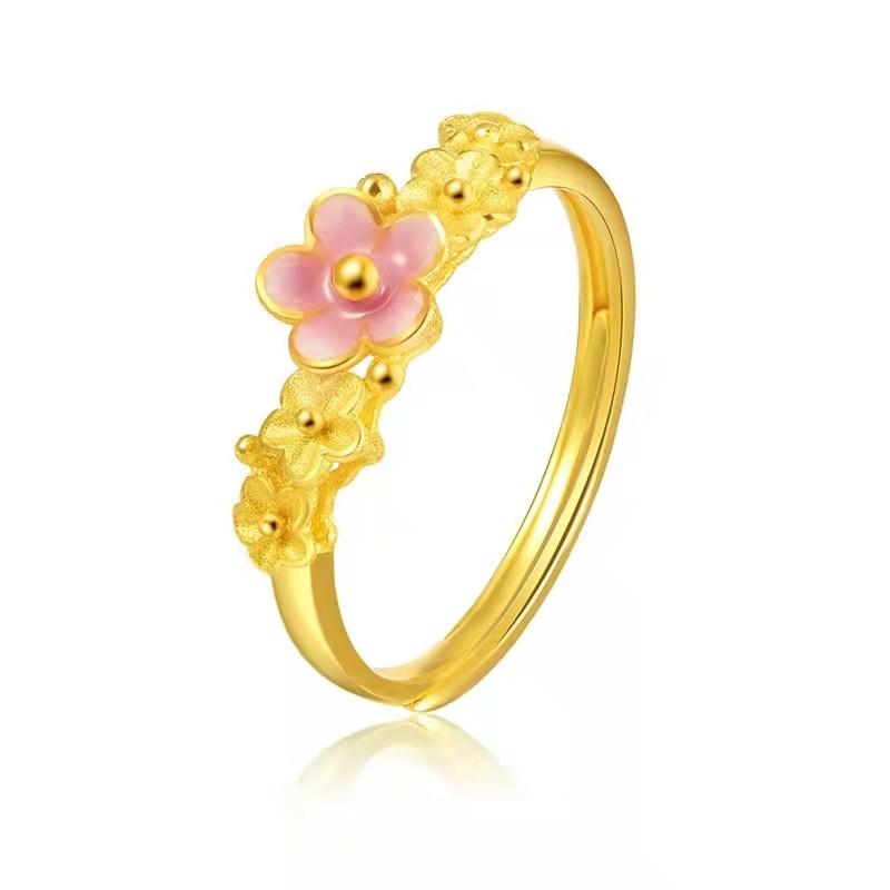 Simple Elegant Yet Peach Blossom Copper Gold Plated Ring For Women Fashion Adjustable